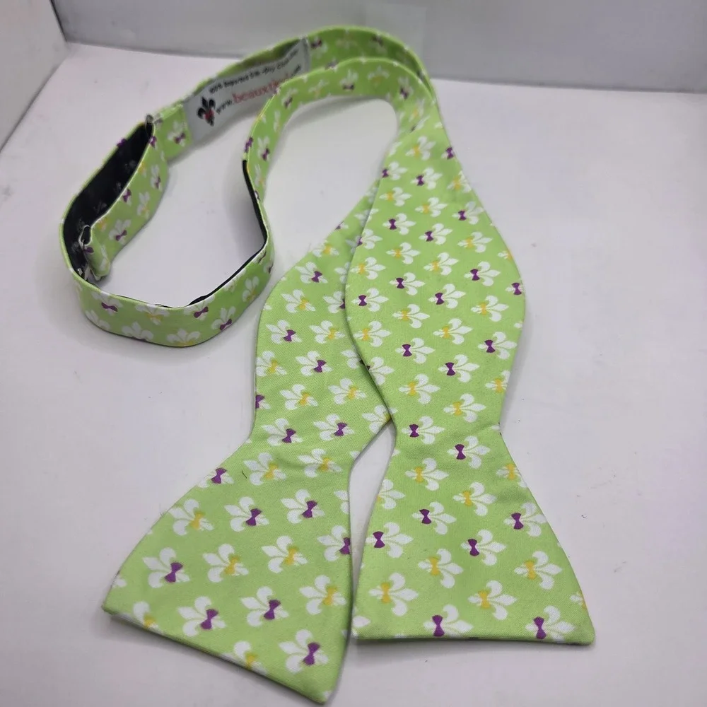 Beauxtied Fleur De Lis Bowtie Lime Green & Purple White